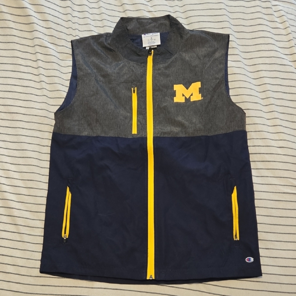 Michigan University Champion Gray and Navy Vest with Yellow Accents
